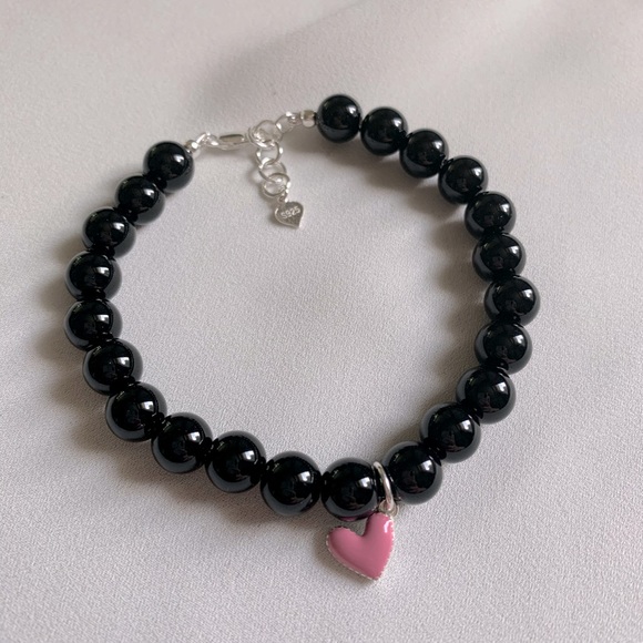 Black Onyx Sterling Silver Heart Charm Bracelet - Picture 6 of 6